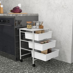 HOMCOM Boczny wózek na kółkach, 3 kosze do transportu i przechowywania, wózek kuchenny, 40,8 dł. x 33,5 szer. x 60,5 wys. cm, Biały