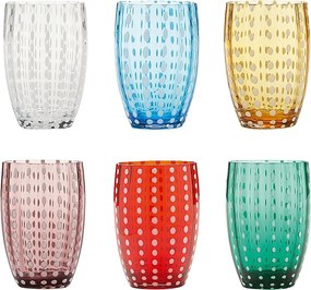 Szklanki perłowe szafranowe 32 cl, ręcznie dmuchane szkło kolorowe, zestaw 6 kieliszków rzemieślniczych do wody lub koktajli, mix kolorów