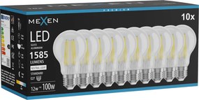 Mexen Vintis 10x żarówka filament LED E27, A60, 12W, Neutralna - 4000K, 1585 lm, clear - L150-E27-1240-00x10