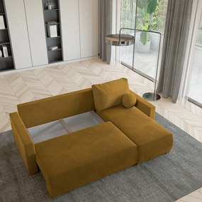 Masseno Narożnik SORGE z funkcją spania i pojemnikiem na pościel Narozniki L, Rozkładana sofa - Żółty, POSO 01 + KRONOS 01
