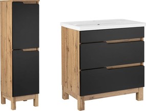 Zestaw Łazienkowy 80cm 2S Alma Pósłupek Dąb Wotan / Czarny Mat