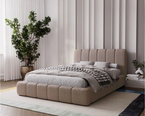 Emporius Milan łóżko tapicerowane 180x200 - pufiaste łóżko do sypialni, łóżko z pojemnikiem i stelażem - tkanina boucle, brązowy (Anthology 5)