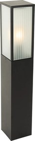 Lampa stojąca zewnętrzna czarna z żebrowanym szkłem 80 cm IP44 - Charlois