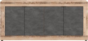 Komoda Czterodrzwiowa BLAGO 180 cm Czarny/Surowy Dąb Loft