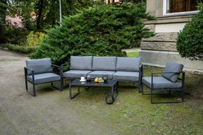 Zestaw mebli ogrodowych (2 x fotel, duża sofa + stolik) MOSTRARE szare aluminium