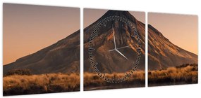 Obraz odbicia góry Taranaki, Nowa Zelandia (z zegarem) (90x30 cm)