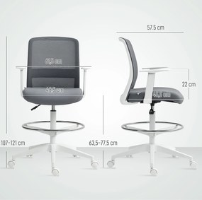 HOMCOM Krzesło biurowe, obrotowe, na kółkach, z oparciem z siatki, poduszką piankową, Szare