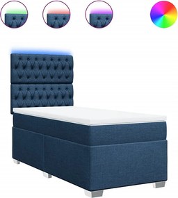 Łóżko z listwami i materacem w kolorze niebieskim 90x190 cm Tkanina LED USB Regulowane pod względem wysokości