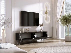 Szafka RTV: Czarny Matowy/Czarny Błyszczący, Nogi Chromowane, 170 x 52 x 32 cm