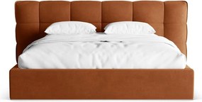 Tapicerowane łóżko dwuosobowe ze schowkiem ze stelażem 160x200 cm w kolorze terakoty Eric – Micadoni