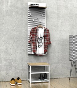 Loftowy taboret z półkami na buty Loft LT1, biały/dąb wotan
