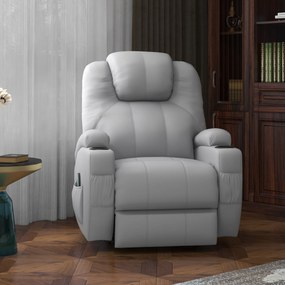 HOMCOM Fotel masujący z funkcją relaksu szary skórzany wygodny fotel do salonu z masażem | Aosom PL