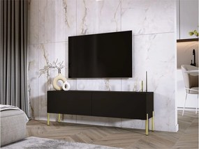 Szafka RTV: Czarny mat, złote nogi, 140 x 52 x 32 cm