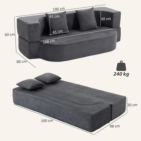 HOMCOM Sofa rozkładana, sofa podłogowa bez stelaża z grubą, wysokiej gęstości pianką, szerokim i głębokim siedziskiem, ciemnoszary | Aosom PL