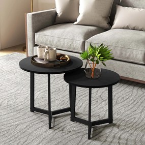 HOMCOM Nowoczesny zestaw 2 stolików kawowych, Rama metalowa, MDF, Okrągły design, Wsuwane, Czarny