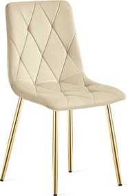 Jasnobeżowe aksamitne krzesło do jadalni LIBRA ze złotymi nogami