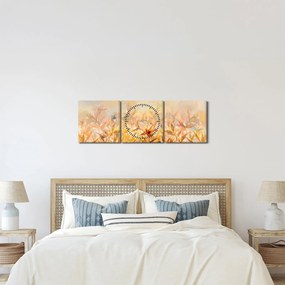 Obraz - Liście w jesiennych kolorach, obraz olejny (z zegarem) (90x30 cm)
