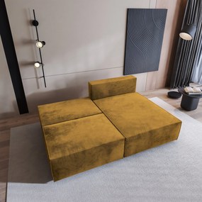 Masseno Narożnik FIORO z funkcją spania i pojemnikiem na pościel Narozniki L, Rozkładana sofa - Żółty, MONOLITH 48