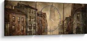 Obraz - Malowanie miasta (z zegarem) (90x30 cm)