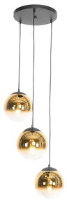 Lampa wisząca w stylu art deco czarna ze szklanymi kulami w kolorze złotym, okrągła, 3-światłowa - Pallon ArtDeco Oswietlenie wewnetrzne