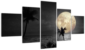 Obraz - Plaża pod pełnią księżyca w odcieniach szarości (125x70 cm)