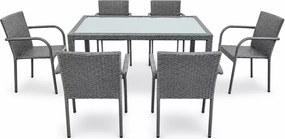 Terravita – elegancki zestaw mebli ogrodowych z technorattanu dla 6 osób, z poduszkami, dostępny w 3 kolorach