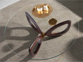 Okrągły stolik kawowy z hartowanego szkła i orzecha włoskiego 2053 ANGEL CERDA