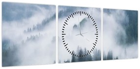 Obraz - Drzewa we mgle (z zegarem) (90x30 cm)