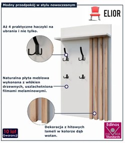 Biały wieszak ścienny z półką i lamelami do przedpokoju N0-C05