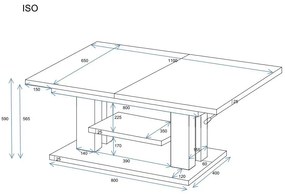 Ława rozkładana podnoszona ISO 110(170)x65 dąb natura ENDO