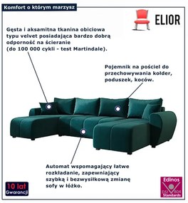 Narożnik U z funkcją spania w kolorze morskim N8-T06