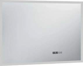 Nowoczesne srebrne lustro z zegarem LED 100x60 cm E3-A14