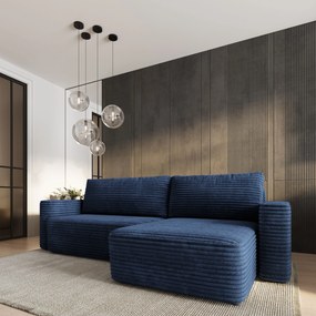 Masseno Narożnik TELIN z funkcją spania i pojemnikiem na pościel Narozniki L, Rozkładana sofa - Niebieski, TILIA 77