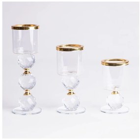 Zestaw 3 szt. świeczników — złote/przezroczyste