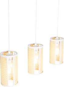 Orientalna lampa wisząca biała z rattanu 3-światłowa owalna - Akira