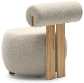 Beżowy designerski fotel HANNA, dąb