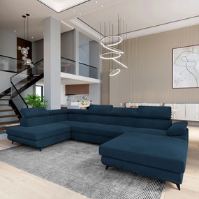 Masseno Narożnik RUBANO z funkcją spania i pojemnikiem na pościel Narozniki U, Rozkładana sofa - Niebieski, MONOLITH 77