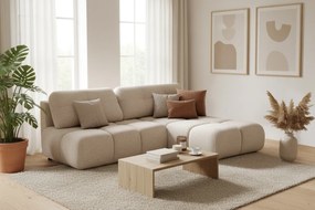 Narożnik Lerio prawostronny z funkcją spania - jasno beżowa dzianina hydrofobowa Blur 02