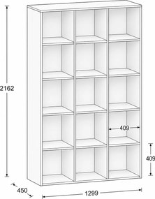 Regał FRAME, wysoki, 3 kolumny, 2162 x 1299 x 450 mm, szary