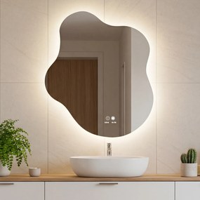 Lustro nieregularne z podświetleniem, 74×94 cm, Dual color, włącznik dotykowy, mata grzewcza
