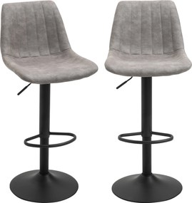 HOMCOM Zestaw 2 stołki barowe w stylu retro, z podnóżkiem, regulowane wysokość, gazowy podnośnik, Szary + Czarny