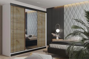 Szafa przesuwna z lustrem lamele MALANI 200 - biały + dąb craft złoty