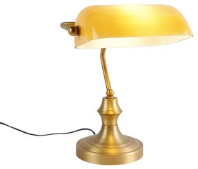 Klasyczna lampa notariusza brązowa z bursztynowym szkłem - Banker klasyczny/Antyczny Oswietlenie wewnetrzne