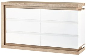 Komoda z 6 szufladami - Z oświetleniem LED - MDF - Biały lakierowany i naturalny - FLARANCIA