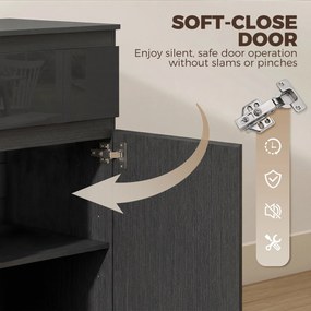 HOMCOM Nowoczesny sideboard, szafka do przechowywania z 5 szufladami, regulowaną półką, drzwiami z cichym domykiem, czarny połysk | Aosom PL