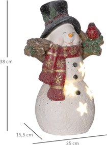 HOMCOM Dekoracja Świąteczna, Bałwan z Ptakiem, 4 ciepłobiałe diody LED, na baterie, 25 x 15,5 x 38 cm | Aosom PL