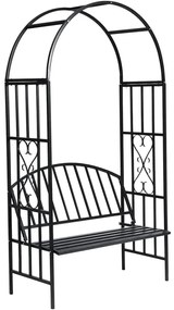 Ławka ogrodowa z różanym pergolą, koloru czarnego