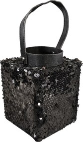 Latarnia z cekinami LOFTY GLAM 20 cm, czarna