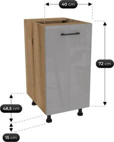 Zestaw Mebli Kuchennych MODERN 200 cm Dąb Artisan/Szary Połysk Ryflowany Nowoczesny