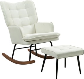 HOMCOM Fotel bujany z podnóżkiem, delikatny system bujania, imitacja lnu, 64 x 89 x 90 cm, kolor kremowy